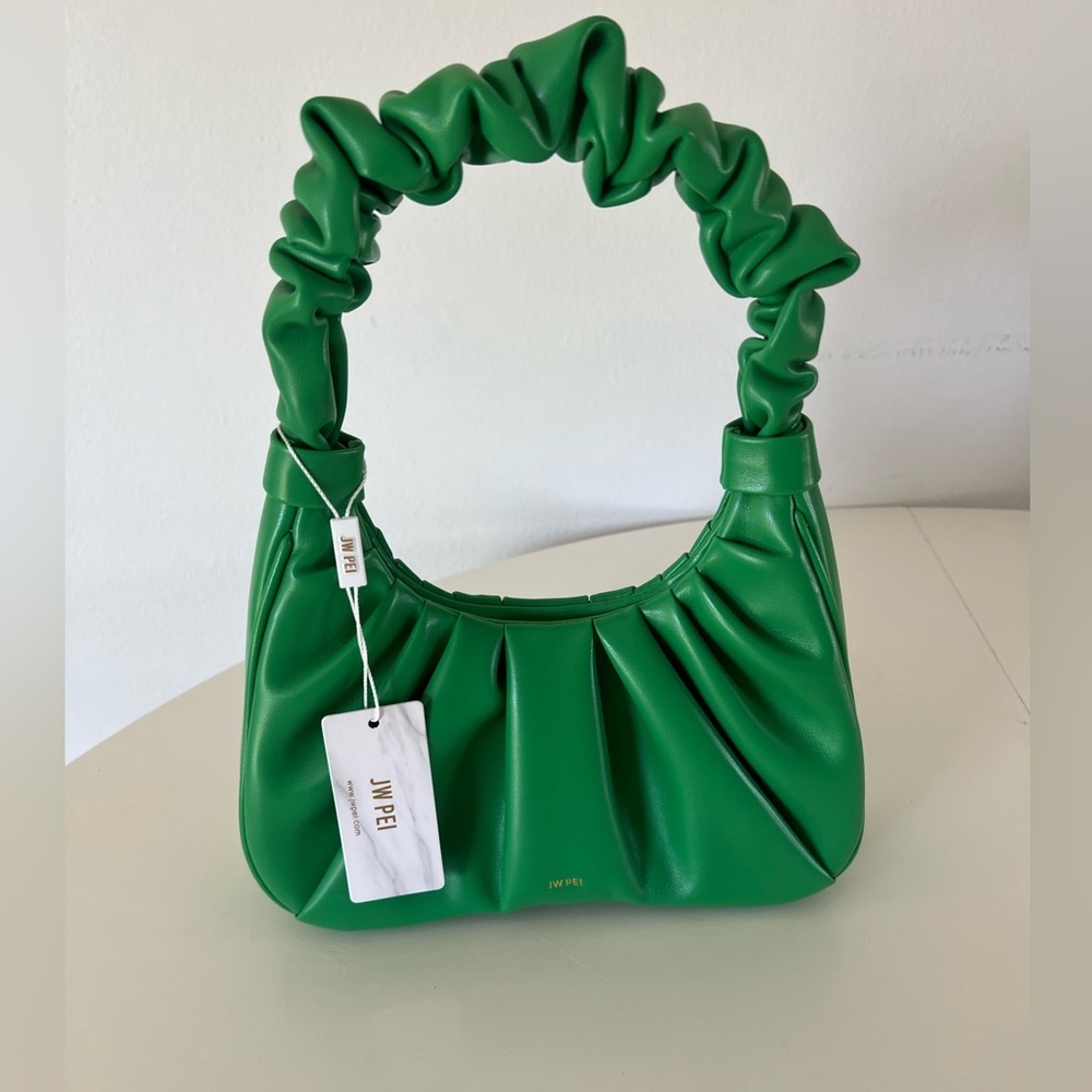 JW PEI Gabbi Ruched Hobo Handbag Grass Green Structured‎  Vegan Leather NWT